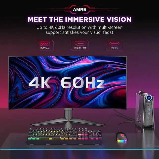 Alt view image 5 of 6 - ACE Mini Gaming PC Windows 11Pro Ryzen 5 5600U(Up to 4.20GHz) AMR5 Windows Gaming Mini PC,16GB 2xSO-DIMMDDR4 512GB,Support WiFi 6 BT 5.2 Mini Ryzen PC 4K HDMI Type-C Auto Power On