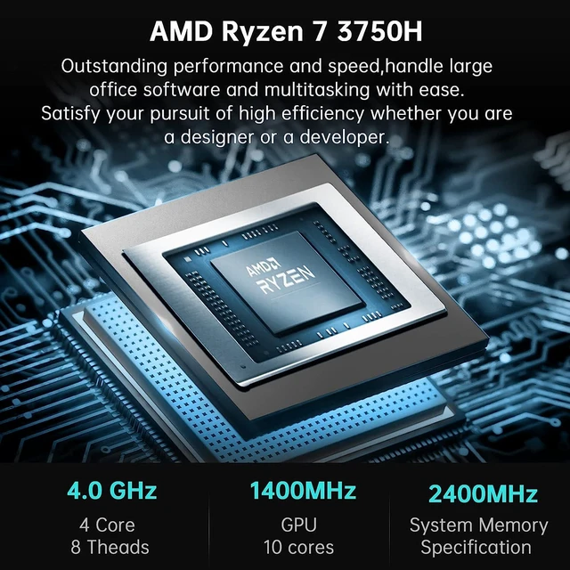KAMRUI AM02 AMD Ryzen 7 3750H Mini PC Windows 11 Pro 16GB RAM 512