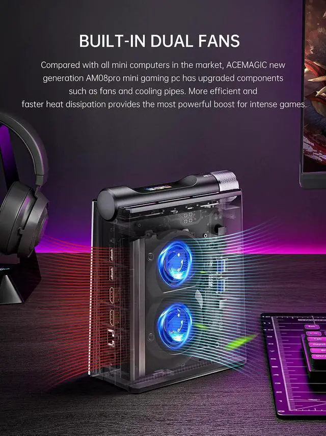 Alt view image 4 of 6 - Mini Gaming PC AMD Ryzen 9 6900HX (up to 4.9GHz) Windows 11 Mini Computer 32GB DDR5 512GB NVMe SSD Mini PC [3 Modes/RGB Lights] Mini Desktop Computer Dual Channel/WiFi6/BT5.2/4K UHD