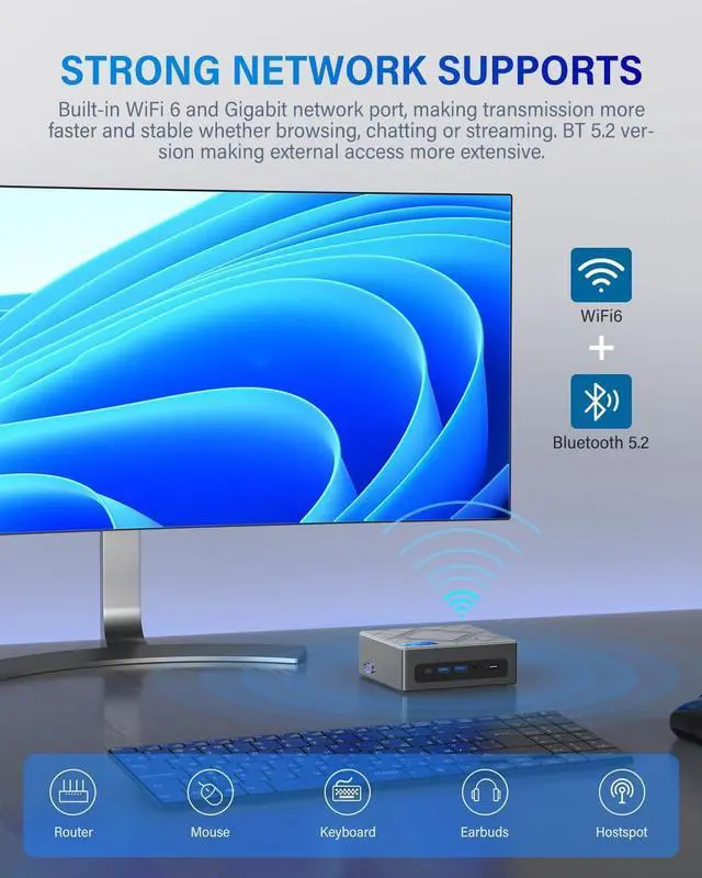 Alt view image 4 of 7 - KAMRUI CK10 Mini PC 16GB RAM 512GB ROM, Intel Core i5-12450H(up to 4.4GHz) Mini Computer, 8 Cores Small Desktop Computers Tower Support Triple Display 4K, NVME SATA SSD,WiFi 6,Type C,LAN, BT5.2,HTPC