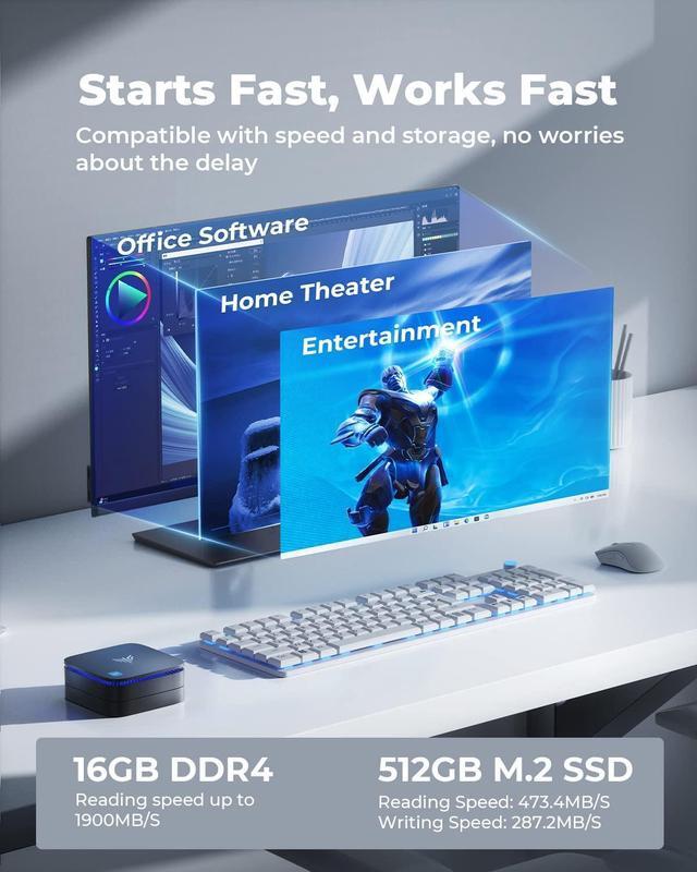 Alt view image 4 of 7 - KAMRUI Mini PC AK1 Plus, Intel N95 12th Gen Processor Mini Desktop Computer, 16GB RAM 512GB SSD, Dual 4K HDMI Small PC, 2.4/5G WiFi, Bluetooth, Business/Office/HTPC