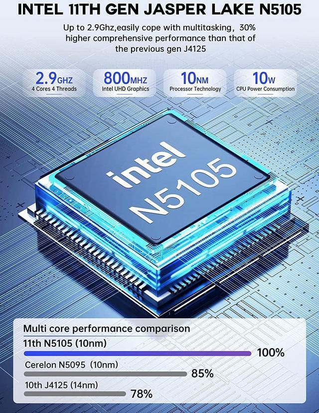 PIESIA Mini PC Aluminum body 11th gen Intel N5105,Windows 11 Pro, 8GB RAM  256G SSD, Support 4K Dual Output, USB3.0, Dual-Band WiFi5, BT