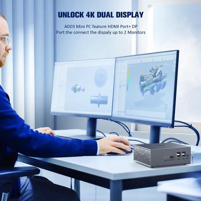 Alt view image 4 of 7 - 4K UHD MINI PC OFFICE Mini PC AD03  Intel N95(up to 3.4Ghz) 8GB DDR4 256GB M.2 SSD Windows 11 Pro Mini Computer 4K HDMI Small PC, WiFi6 BT4.2