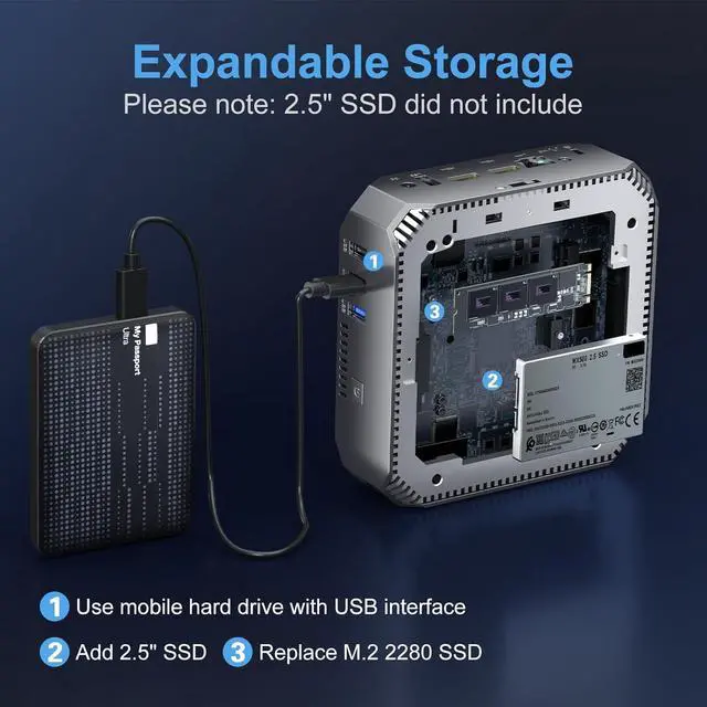 Alt view image 3 of 7 - AK2 Plus Mini PC, Intel 12th Gen Alder Lake- N100(up to 3.4GHz) Mini Tower Computer, 16GB DDR4 RAM 512GB SSD Mini Computer Windows 11 Support 4K HD/WiFi 5/BT4.2/Gigabit Ethernet for Home/Office