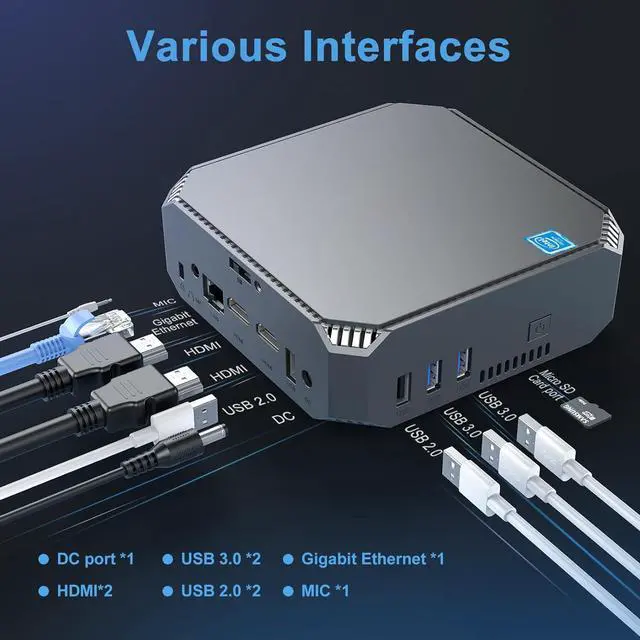 Alt view image 4 of 7 - AK2 Plus Mini PC, Intel 12th Gen Alder Lake- N100(up to 3.4GHz) Mini Tower Computer, 16GB DDR4 RAM 512GB SSD Mini Computer Windows 11 Support 4K HD/WiFi 5/BT4.2/Gigabit Ethernet for Home/Office