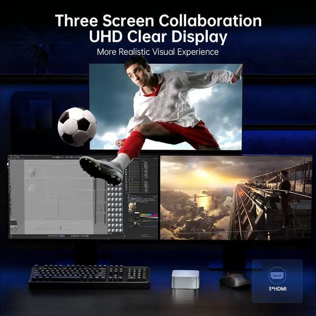 Alt view image 4 of 7 - 4K Mini PC Computer Win 11Pro, Intel 12th Gen N95 (up to 3.4GHz) 8GB LPDDR4X 256GB M.2 SSD Desktop Computers, Micro PC Support 4K UHD, Dual Gigabit Ethernet,3 HDMI,2.4G/5G WiFi, BT4.2