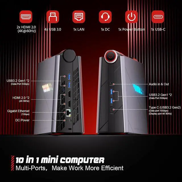 Alt view image 5 of 7 - AD08 Mini Gaming PC, i7-11700B (8C/16T, up to 4.8GHz) Beat 1165 G7 16GB DDR4 512GB NVMe SSD Micro Computers Windows 11, 4K Triple Display/WiFi6/BT5.2/Windows 11 Small Desktop Gaming PC