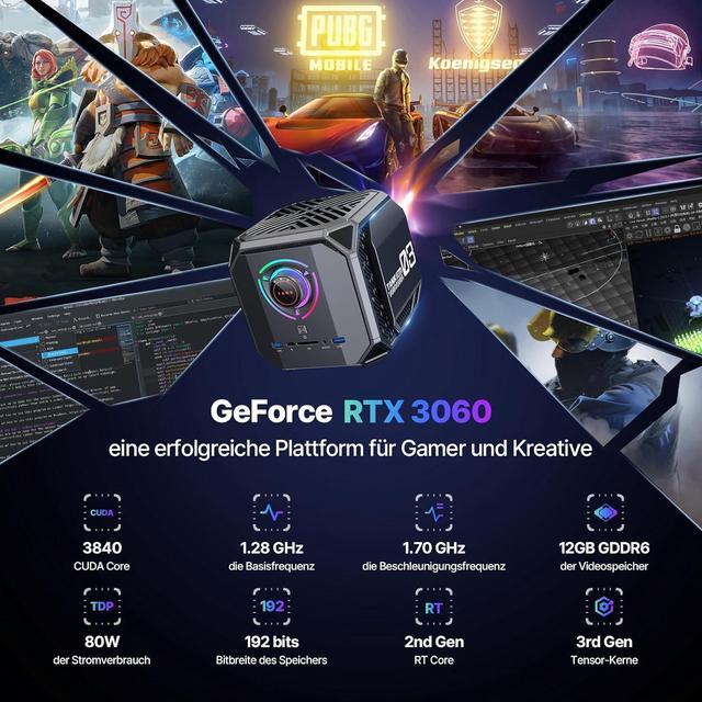 Alt view image 4 of 7 - KAMRUI 4K GAMING Mini PC Tank03 Windows 11 intel i7-12700H (14C/20T, bis zu 4.7Ghz) RTX 3070 Graphics 32GB DDR5 1TB NVME SSD,Mini Computer with WiFi6 | Dual 2.5G LAN | 8K UHD | Windows 11 | Type-C