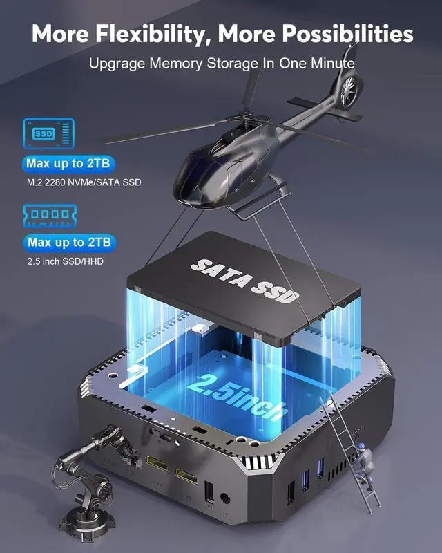 Alt view image 5 of 7 - 4k Mini PC, Intel 12th Gen Alder Lake- N100(up to 3.4GHz) Mini Tower Computer, 16GB DDR4 RAM 512GB SSD Mini Computer Windows 11 Support 4K HD/WiFi 5/BT4.2/Gigabit Ethernet for Home/Office