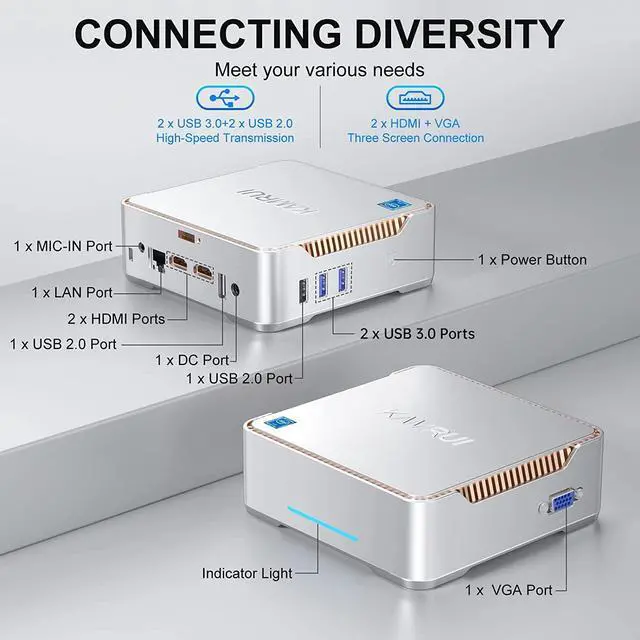 Alt view image 5 of 7 - KAMRUI 4K Mini PC 16GB DDR4 RAM 512GB SSD ROM, Intel 12th Alder Lake-N95 4 Core Processor,windows 11 home, WiFI/BT,Office mini PC