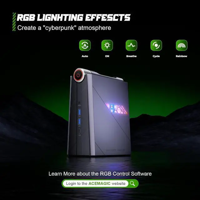 Alt view image 6 of 7 - KAMRUI 4K Mini Gaming PC i9, i9-11900H Processor(Up to 4.9GHz), Mini PC Gaming 16GB RAM 512GB NVME SSD, Mini Computers Desktop with 3 Modes/RGB/Dual Fans/Wifi 6/BT5.2