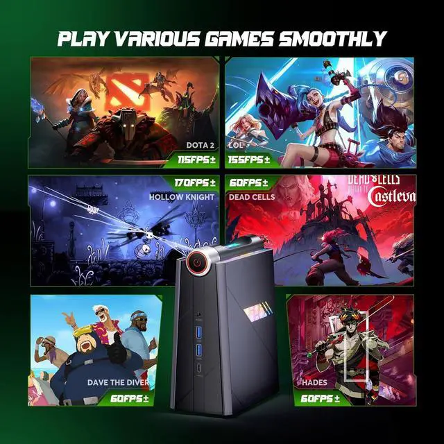 Alt view image 2 of 7 - KAMRUI 4K Mini Gaming PC i9, i9-11900H Processor(Up to 4.9GHz), Mini PC Gaming 16GB RAM 512GB NVME SSD, Mini Computers Desktop with 3 Modes/RGB/Dual Fans/Wifi 6/BT5.2