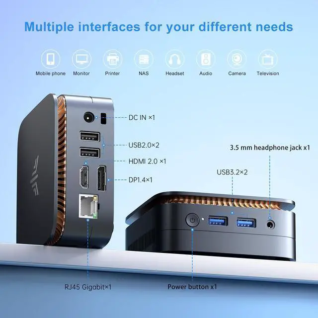 Alt view image 6 of 7 - KAMRUI Mini PC E1 with 12th Alder Lake-N97 (4C/4T, Up to 3.6GHz), 16GB RAM LPDDR5 1TB PCIe M.2 SSD Mini Desktop Computer Windows 11Pro-4K Triple Display, WiFi 5, Dual LAN for Home/Office
