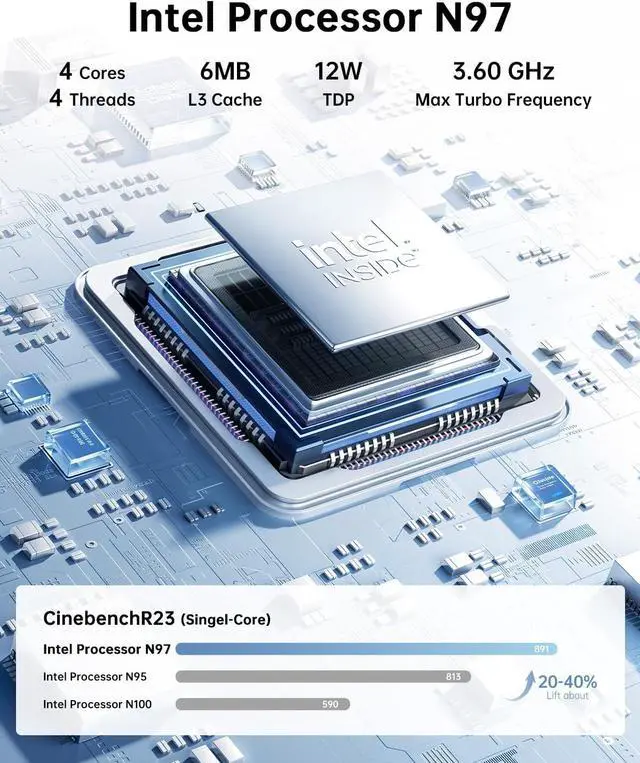 Alt view image 2 of 7 - KAMRUI Mini Computer 4K Mini PC Intel 12th Alder Lake N97 (up to 3.6GHz) Mini PC,8GB RAM 256GB M.2 SSD, Windows 11 Pro, 4K UHD, WiFi5