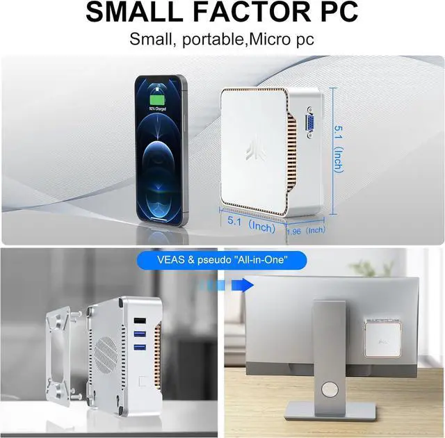 Alt view image 3 of 6 - KAMRUI GK3PLUS Mini PC 16GB DDR4 1TB SSD, 12th Gen Intel Alder Lake-N95(up to 3.40GHz) Mini Desktop Computer, Support 2xHMDI+VGA 4K Triple Display for School/Home/Office PC