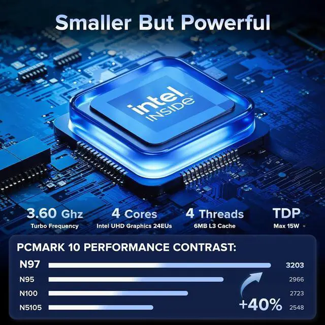Alt view image 2 of 6 - KAMRUI Mini PC Computer, Intel Processor N97 (up to 3.6 GHz), 16GB DDR4 RAM 512GB M.2 SSD, Mini Desktop Computer Support Dual 4K, WiFi, Bluetooth, Ethernet, HTPC for Business, Education, Home