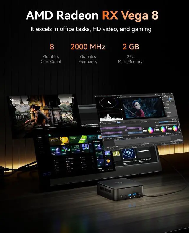 Alt view image 5 of 6 - KAMRUI E3B Mini PC AMD Ryzen 7 5825U (8C/16T, Up to 4.5GHz), 16GB DDR4 RAM, 512GB SSD, WiFi 6, BT 5.2, HDMI 2.0/DP 1.4/USB-C 4K@60Hz, Triple Display, Windows 11 Pro