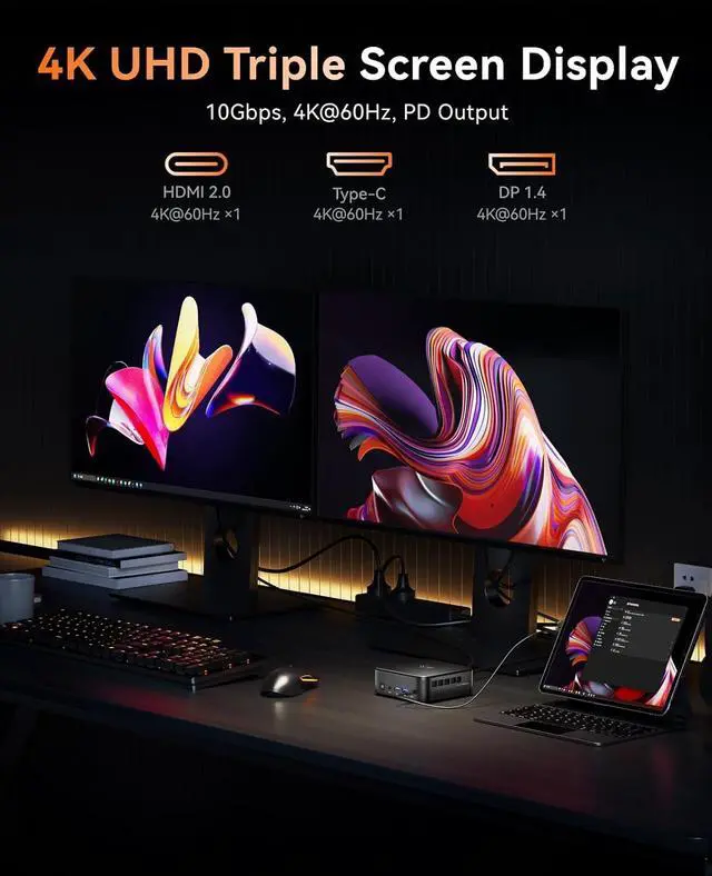 Alt view image 6 of 6 - KAMRUI E3B Mini PC AMD Ryzen 7 5825U (8C/16T, Up to 4.5GHz), 16GB DDR4 RAM, 512GB SSD, WiFi 6, BT 5.2, HDMI 2.0/DP 1.4/USB-C 4K@60Hz, Triple Display, Windows 11 Pro