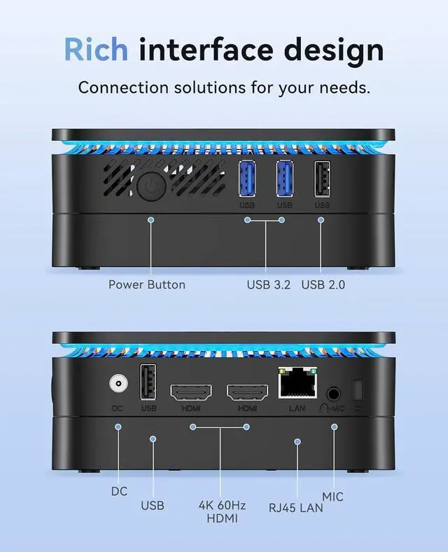 Alt view image 4 of 7 - KAMRUI Mini PC AK1 Plus, Intel N100 12th Gen Processor Mini Desktop Computer, 12GB RAM 256GB SSD, Dual 4K HDMI Small PC, 2.4/5G WiFi, Bluetooth, Business/Office/HTPC