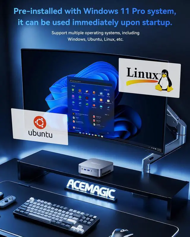 Alt view image 6 of 7 - NIPOGI Mini PC Intel Core i5-14500HX 16GB DDR4 512GB NVMe SSD 4K Triple Display Windows 11 Pro WiFi 6 Light Blue