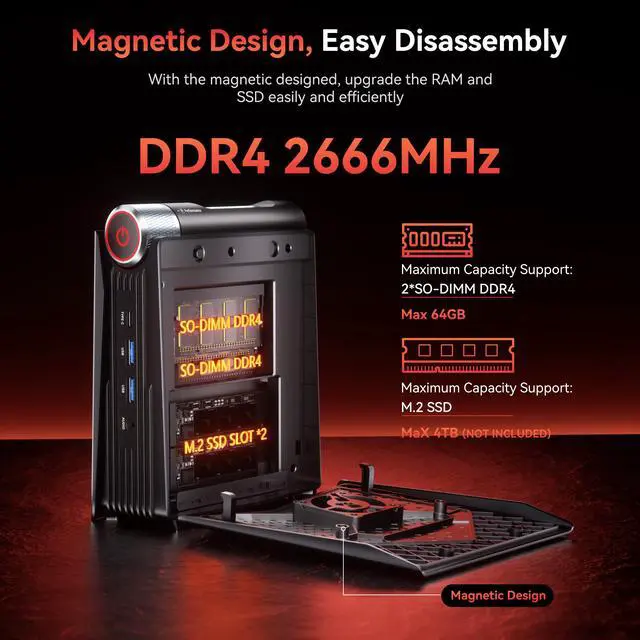 Alt view image 2 of 5 - NIPOGI S3A Mini PC AMD Ryzen 7 H255 16GB DDR5 512GB NVMe SSD 8K Output USB4 WiFi 6E Gray-Black