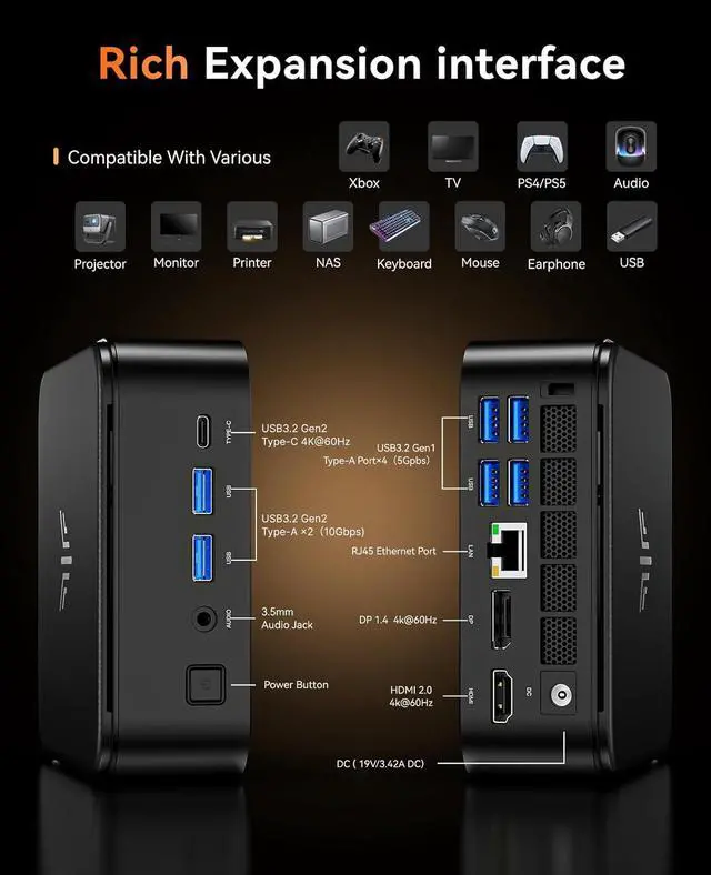 Alt view image 3 of 5 - NIPOGI Mini PC, AMD Ryzen 7 7730U 8C/16T 4.5GHz, 16GB LPDDR4X RAM 1TB SATA SSD, WiFi 6 BT5.2, Windows 11 Pro