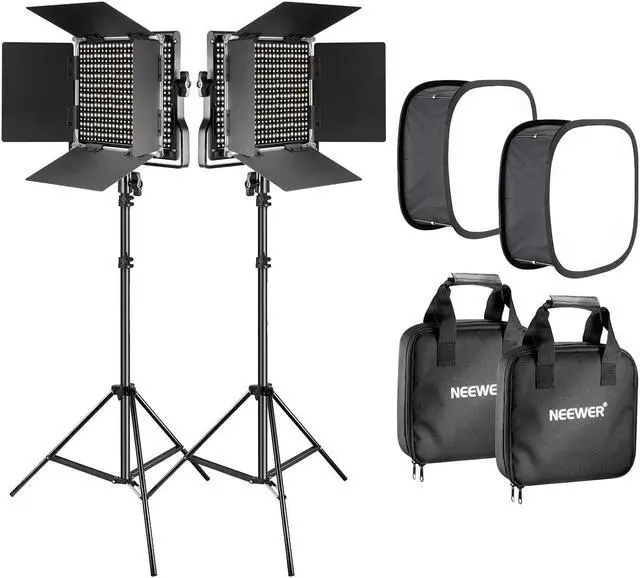 Main image of Neewer 2 Pieces Bi-Color 660 LED Video Light with Stand and Softbox Kit: (2)3200-5600K CRI96+ Dimmable Light with U Bracket and Barndoor (2)Light Stand (2)Softbox for Studio Photography Video Shooting