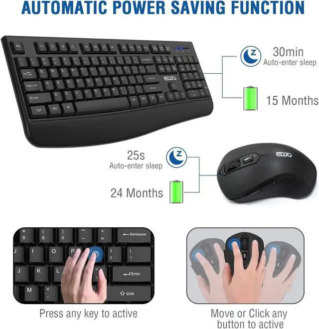 Alt view image 2 of 7 - Wireless Keyboard and Mouse Combo, EDJO 2.4G Full-Sized Ergonomic Computer Keyboard with Wrist Rest and 3 Level DPI Adjustable Wireless Mouse for Windows, Mac OS Desktop/Laptop/Pc