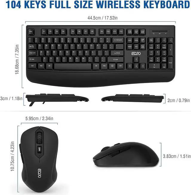 Alt view image 6 of 7 - Wireless Keyboard and Mouse Combo, EDJO 2.4G Full-Sized Ergonomic Computer Keyboard with Wrist Rest and 3 Level DPI Adjustable Wireless Mouse for Windows, Mac OS Desktop/Laptop/Pc