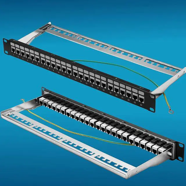 Alt view image 5 of 7 - Patch Panel 24 Port Cat6A with Inline Keystone 10G Support, Rapink Coupler Patch Panel STP Shielded 19-Inch with Removable Back Bar, 1U Network Patch Panel for Cat7, Cat6, Cat6A, Cat5E, Cat5 Cabling