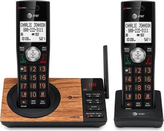 Main image of CL82267 DECT 6.0 2-Handset Cordless Phone for Home with Answering Machine, Call Blocking, Caller ID Announcer, Intercom and Long Range, Black & Wood Grain Finish