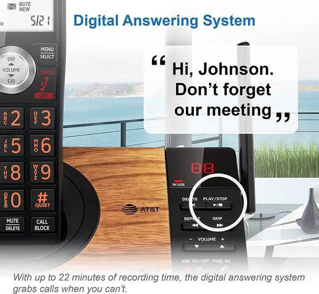 Alt view image 3 of 7 - CL82267 DECT 6.0 2-Handset Cordless Phone for Home with Answering Machine, Call Blocking, Caller ID Announcer, Intercom and Long Range, Black & Wood Grain Finish