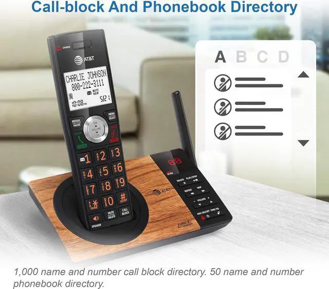 Alt view image 7 of 7 - CL82267 DECT 6.0 2-Handset Cordless Phone for Home with Answering Machine, Call Blocking, Caller ID Announcer, Intercom and Long Range, Black & Wood Grain Finish
