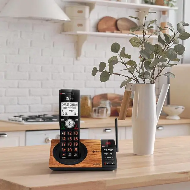 Alt view image 2 of 7 - CL82267 DECT 6.0 2-Handset Cordless Phone for Home with Answering Machine, Call Blocking, Caller ID Announcer, Intercom and Long Range, Black & Wood Grain Finish