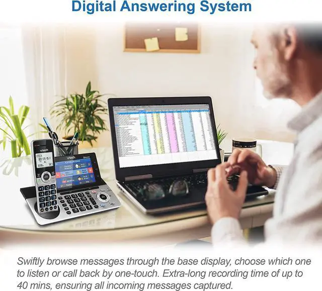 Alt view image 7 of 7 - IS8251-3 Business Grade 3-Handset Expandable Cordless Phone for Home Office, 5" Color Display,Programmable Short Cut Keys, Smart Call Blocking,Answering System,Bluetooth Connect to Cell,IS8251-3
