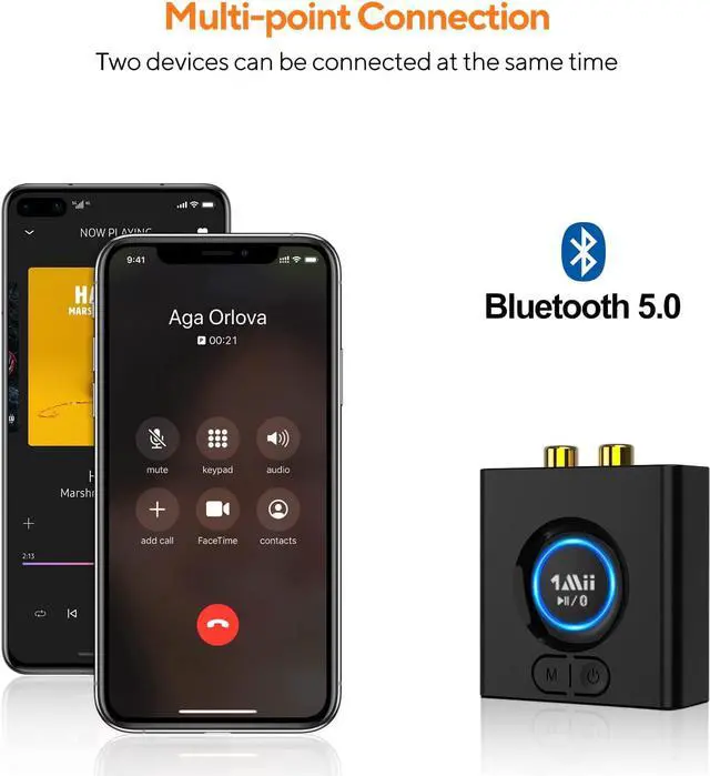 Alt view image 5 of 7 - Bluetooth 5.0 Audio Receiver Wireless Audio Adapter for Home Stereo Music Streaming System with 3.5 mm RCA Bass Mode 12hrs Playtime(Upgraded)