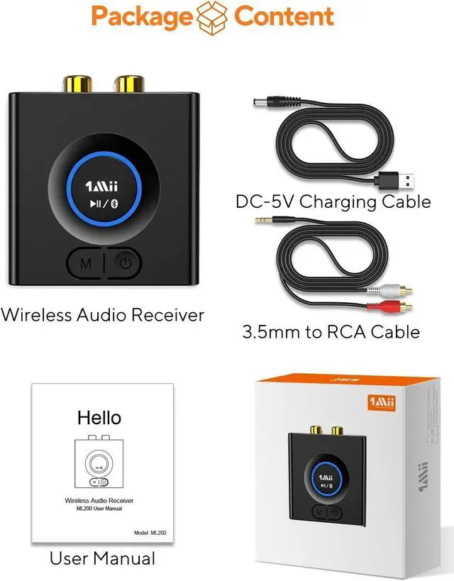 Alt view image 7 of 7 - Bluetooth 5.0 Audio Receiver Wireless Audio Adapter for Home Stereo Music Streaming System with 3.5 mm RCA Bass Mode 12hrs Playtime(Upgraded)