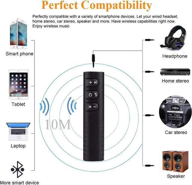 Alt view image 4 of 6 - Bluetooth V5.0 Output Audio Receiver Mini Wireless 3.5mm Jack Aux Adapter Portable for Headphones Speakers Car/Home Stereo System(Black)