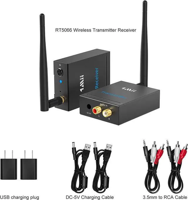 Alt view image 7 of 7 - 1Mii 2.4Ghz Wireless Audio Transmitter Receiver for TV, 320ft Long Range 20ms Low Delay 192kHz/24bit HiFi Audio, Wireless Adapter Kit for Subwoofer/Powered Speaker/Stereo/Soundbar, RCA Out/in