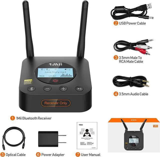 Alt view image 6 of 6 - B06Pro+ HiFi Bluetooth Receiver, Hi-Res Bluetooth 5.1 Wireless Audio Adapter w/LDAC for Home Stereo, Long Range Bluetooth Receiver aptX HD Low Latency Volume Control LCD Display