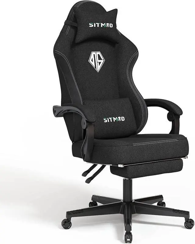 Alt view image 2 of 5 - SITMOD Gaming Chair with Footrest-PC Computer Ergonomic Video Game Chair-Backrest and Seat Height Adjustable Swivel Task Chair for Adults with Headrest and Lumbar Support(Black)-Fabric