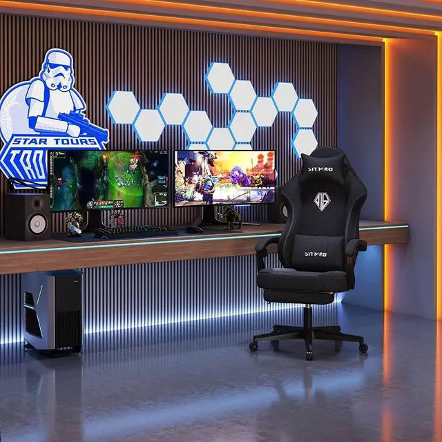 Alt view image 4 of 5 - SITMOD Gaming Chair with Footrest-PC Computer Ergonomic Video Game Chair-Backrest and Seat Height Adjustable Swivel Task Chair for Adults with Headrest and Lumbar Support(Black)-Fabric