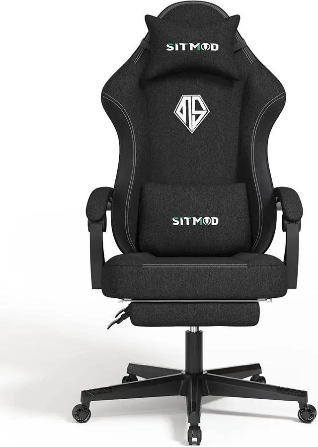 Alt view image 5 of 5 - SITMOD Gaming Chair with Footrest-PC Computer Ergonomic Video Game Chair-Backrest and Seat Height Adjustable Swivel Task Chair for Adults with Headrest and Lumbar Support(Black)-Fabric