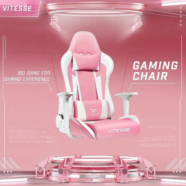 Alt view image 4 of 7 - Pink Gaming Chair for Girl, Cute Kawaii Racing Office Desk Chair,Adjustable High Back Swivel Leather Game Chair with Lumbar Support and Headrest