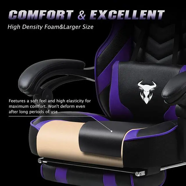 Alt view image 6 of 7 - Zeanus Purple Gaming Chair for Adults Big and Tall Computer Gaming Chair Gaming Chair with Massage Ergonomic Gaming Chair with Footrest Reclining Chair High Back Racing Chair E-Sports Gamer Chair
