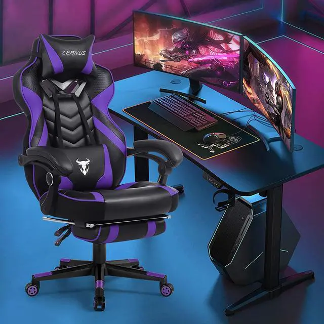 Alt view image 2 of 7 - Zeanus Purple Gaming Chair for Adults Big and Tall Computer Gaming Chair Gaming Chair with Massage Ergonomic Gaming Chair with Footrest Reclining Chair High Back Racing Chair E-Sports Gamer Chair