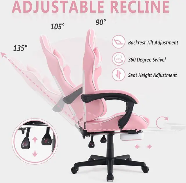 Alt view image 5 of 7 - Ferghana Pink Gaming Chairs with Footrest,Computer Game Chair,Massage Gaming Chairs,Christmas,Xmas Gift,PC Gaming Chairs for Adults Teens for Gaming Live Streaming Room(Shero Pink)