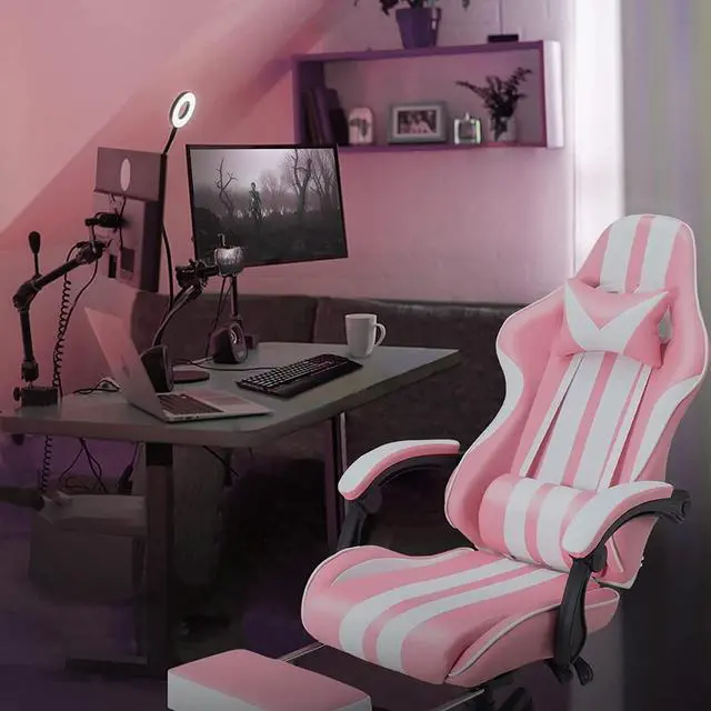 Alt view image 7 of 7 - Ferghana Pink Gaming Chairs with Footrest,Computer Game Chair,Massage Gaming Chairs,Christmas,Xmas Gift,PC Gaming Chairs for Adults Teens for Gaming Live Streaming Room(Shero Pink)