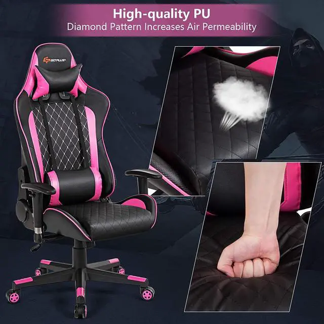 Alt view image 5 of 7 - POWERSTONE Pink Gaming Chair Recliner with Adjustable Armrest Massage Lumbar Support Wide Cushion Ergonomic Office Computer Chair