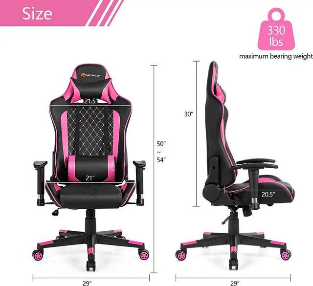 Alt view image 3 of 7 - POWERSTONE Pink Gaming Chair Recliner with Adjustable Armrest Massage Lumbar Support Wide Cushion Ergonomic Office Computer Chair